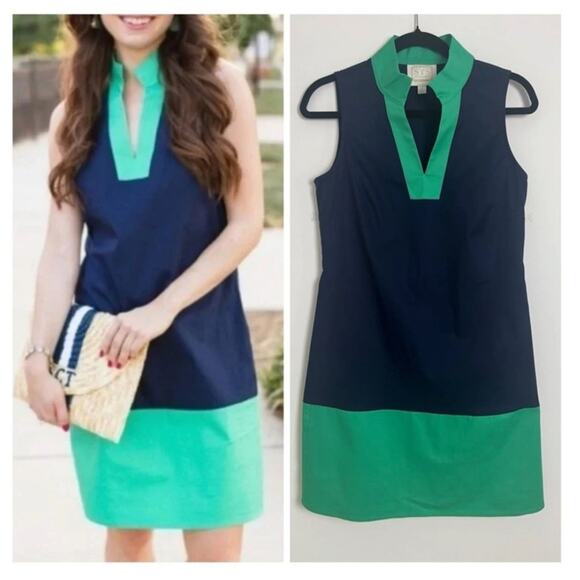 Sail to Sable Color block Navy blue & mint green Classic Tunic Dress Size Medium - Picture 2 of 11